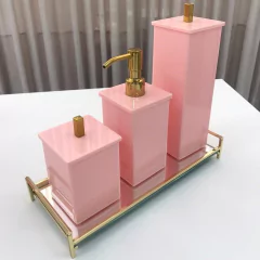 Kit 3 peças Rosa chá com dourado