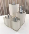Kit de banheiro 4 peças em resina Cristal Pérola Fosco com cromado
