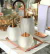 Kit de banheiro 3 peças em resina lapidado Cristal Pérola fosco com Red Gold