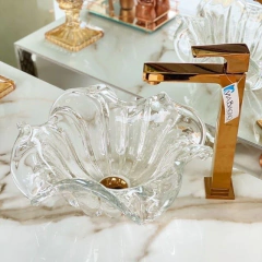 Cuba de Murano com pó de ouro 24k flor 5 pontas cristal ø38cm - comprar online