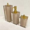 Kit de banheiro 3 peças em resina cristal cappuccino com dourado fosco