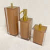 Kit de banheiro 3 peças em resina cristal marrom claro com dourado fosco
