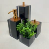 Kit de banheiro 4 peças em resina cristal preto com red gold