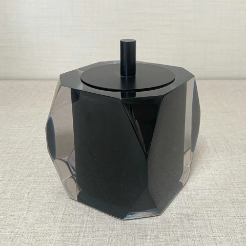 Porta cotonete/algodão valência em resina cristal preto com preto fosco