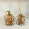 Conjunto 2 peças Saboneteira e Difusor murano ambar com dourado com pó de ouro 24k com dourado
