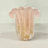 Vaso Murano leque Rosa Bebê com pó de ouro 24k
