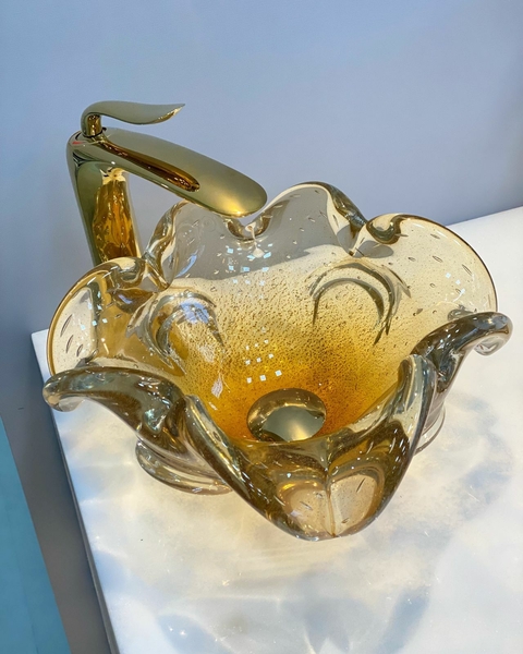 cuba de murano com pó de ouro 24K aspende âmbar