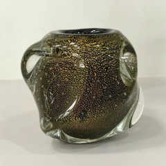 Vaso Murano Cachepô preto com pó de ouro 24k