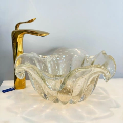 Cuba de Murano com pó de ouro 24k flor 5 pontas cristal ø38cm na internet