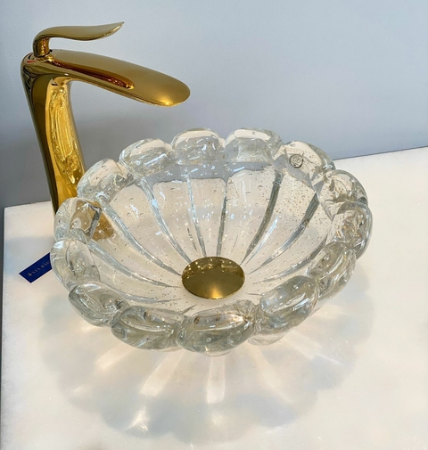 cuba de murano com pó de ouro 24K borda cristal ø31cm