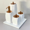 kit de banheiro 4 peças + bandeja 24x24 em resina Valência branco com red gold