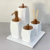 Kit de banheiro 4 peças + bandeja 24x24 em resina valência branco com red gold