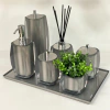 Kit de banheiro de 6 peças + bandeja 40x24 em resina valência cristal prata com cromado
