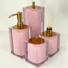 Kit de banheiro 4 peças em resina cristal rosa chá com red gold