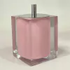 Porta cotonete/algodão em resina cristal rosa chá com cromado