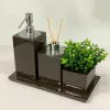 Kit lavabo 3 peças + bandeja 14x28 em resina marrom com Cromado