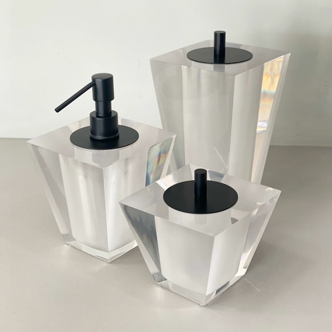 Kit de banheiro 3 Peças em resina Torre Cristal com preto fosco