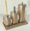 kit de banheiro 3 peças em resina + bandeja 14x28 Valência cappuccino com cromado