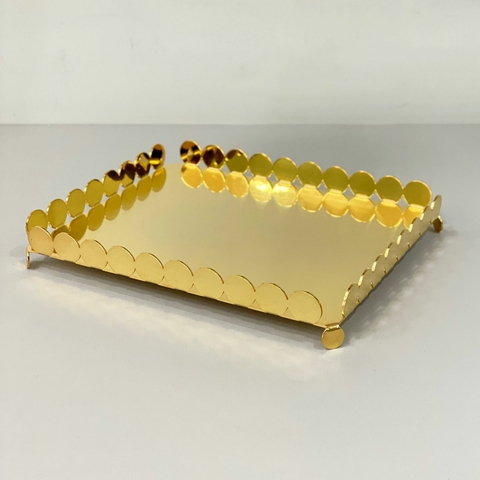 Bandeja nanna retangular inox banhada em ouro 24k