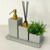 Kit lavabo 3 peças + bandeja 14x28 em resina cinza fosco com dourado