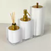 Kit de banheiro 3 peças em resina Cristal branco fosco com dourado