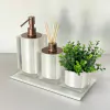 kit lavabo 3 peças + bandeja 14x28 em resina cristal pérola com corten