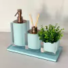 kit lavabo 3 peças + bandeja 14x28 em resina Cristal verde água com corten