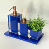 kit lavabo 3 peças + bandeja 14x28 em resina Cristal azul com corten
