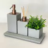 kit lavabo 3 peças + bandeja 14x28 em resina Cinza fosco com corten