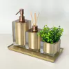 kit lavabo 3 peças + bandeja 14x28 em resina cristal New gold com corten