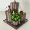 Kit de banheiro 4 peças + Bandeja 24x24 em resina cristal corten com corten
