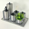 Kit de banheiro 6 peças + bandeja 40x24 em resina cristal prata com preto fosco