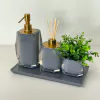 kit lavabo 3 peças + bandeja 28x14 em resina Valência cristal chumbo com dourado