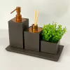 Kit lavabo 3 peças + bandeja 14x28 em resina marrom fosco com red gold
