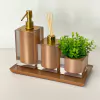 Kit lavabo 3 peças + bandeja 14x28 em resina Cristal marrom claro com dourado