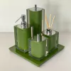 kit de banheiro 4 peças + bandeja 24x24 em resina Cristal verde musgo com cromado