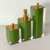 Kit de banheiro 3 peças em resina cristal verde musgo com dourado