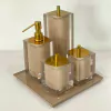 kit de banheiro 4 peças + bandeja 24x24 cristal cappuccino com dourado