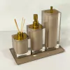 Kit de banheiro 3 peças + bandeja 14x28 em resina cristal cappuccino com dourado