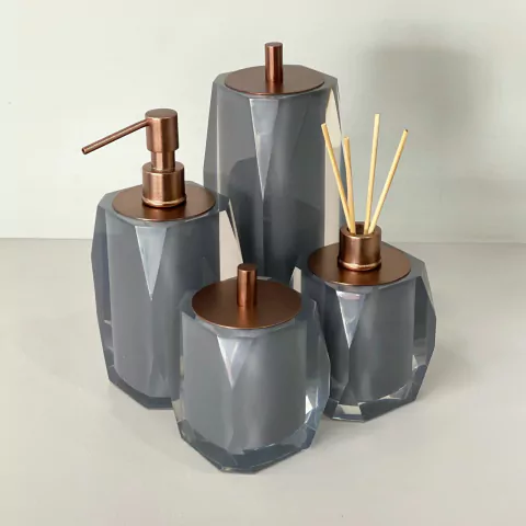 kit de banheiro 4 peças em resina Valência Cristal chumbo com corten