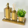 Kit lavabo 3 peças + bandeja 14x28 em resina cristal dourado com dourado