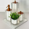 KIT de banheiro 4 PEÇAS + BANDEJA 24X24 em resina Cristal pérola com red gold