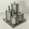 kit de banheiro 4 peças + bandeja 24x24 em resina Cristal prata fosco com cromado