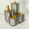 kit de banheiro 4 peças em resina cristal prata fosco com dourado