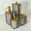 Kit de banheiro 4 peças em resina cristal prata fosco com dourado