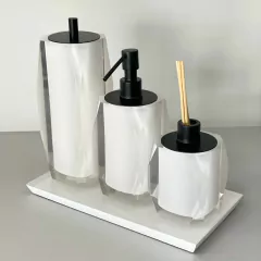 kit de banheiro 3 peças em resina Valência cristal branco com preto fosco + bandeja