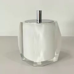 Porta cotonete/algodão valência em resina cristal branco com cromado