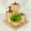 Kit de banheiro 4 peças + Bandeja 24x24 em resina Cristal champagne com dourado