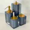 Kit de banheiro 4 peças em resina cristal azul meia noite com dourado