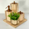 kit de banheiro 4peças + bandeja 24X24 em resina Cristal champagne com red gold